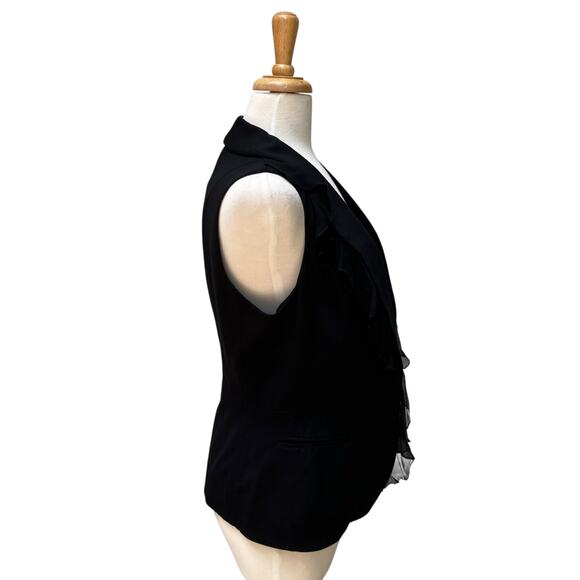Y2K Cache Vest NWT Sz 6 Black Silk Ruffle V Neck Whimsigoth Dark Romantic 90s - Picture 6 of 11